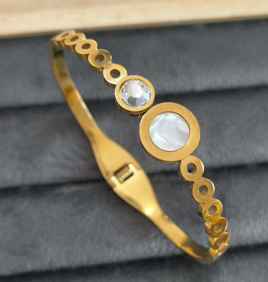 Hollow Circles and Stone Studded 18K Gold Plated Bracelet