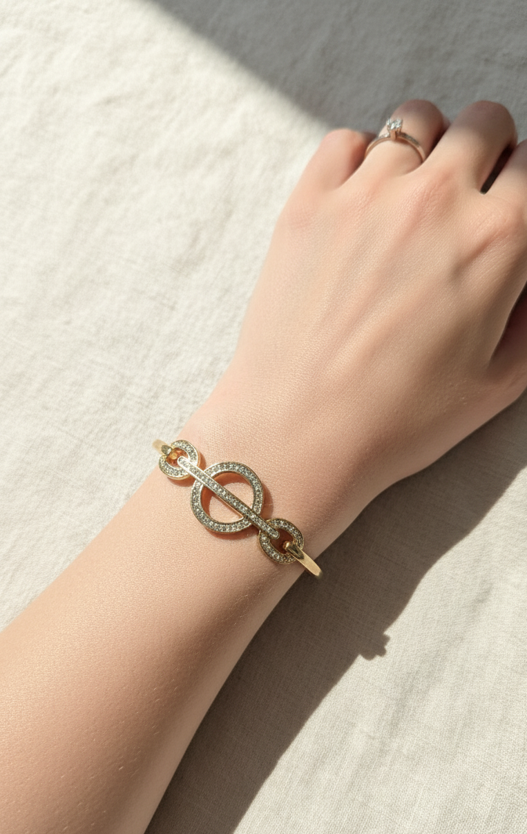 Hollow Circle Stone Studded Bracelet 18K Gold Plated