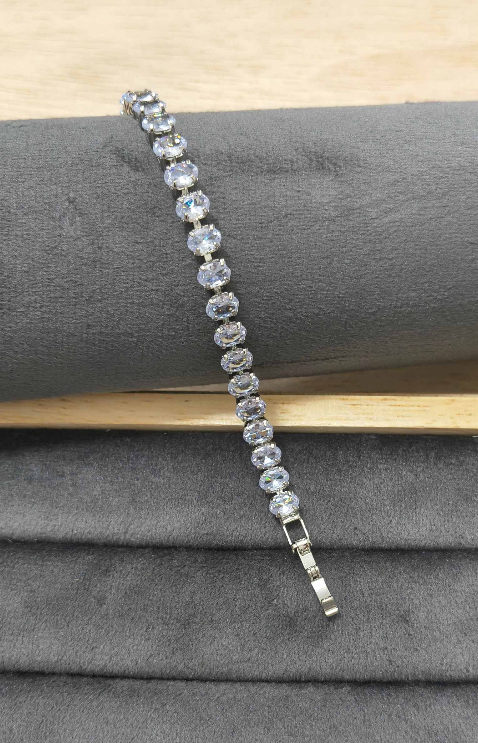 Anti Tarnish Bracelet Solitaire Tennis Style Silver Plated