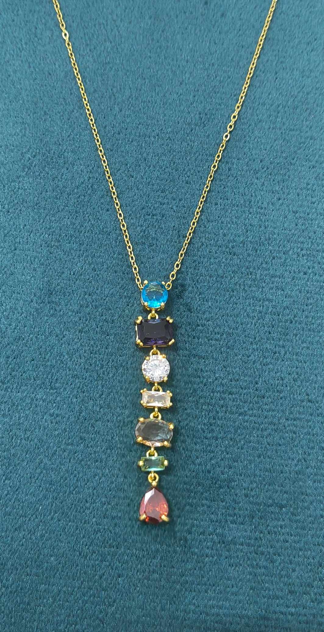 Anti Tarnish Necklace Rainbow Diamonds 18K Gold Plated