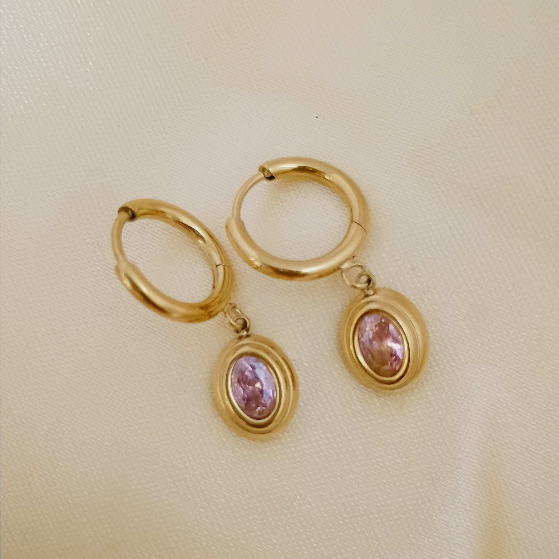 Anti tarnish High Quality Pink Zirconia Round Pendant Drop Dangle Earrings 18K PVD coated - Urban Era Jewel