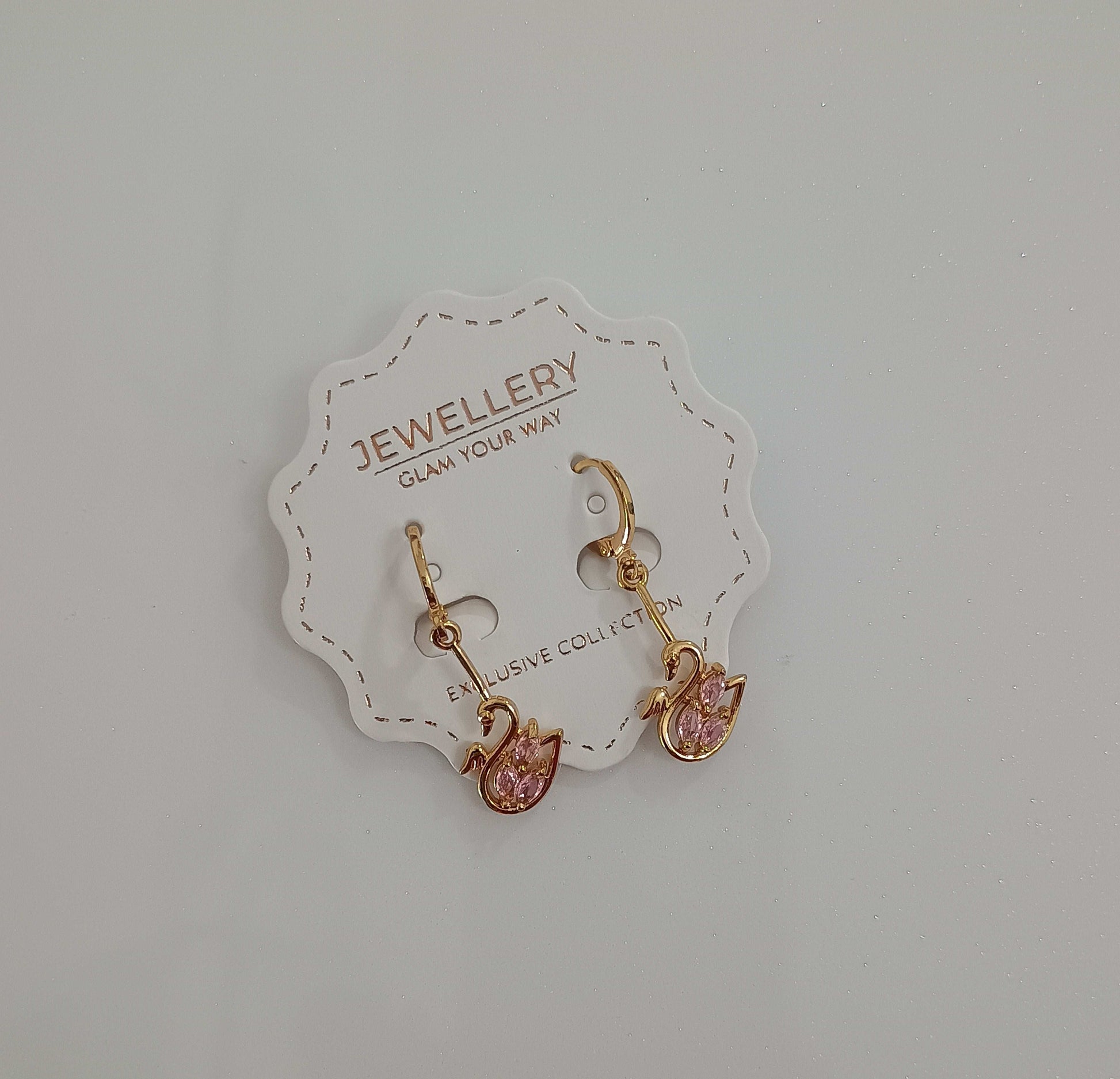 Antitarnish Rosegold Crystal Swan Dangler Earrings 18k Gold PVD Plated - Urban Era Jewel