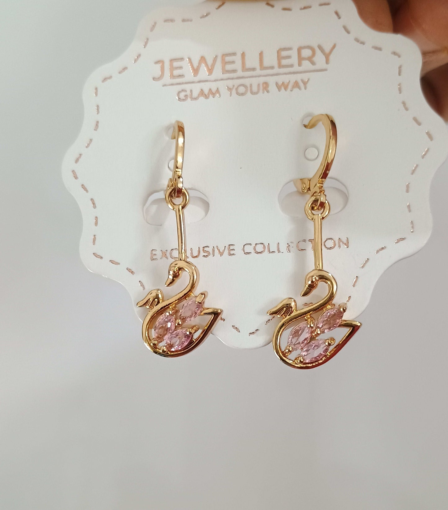 Antitarnish Rosegold Crystal Swan Dangler Earrings 18k Gold PVD Plated - Urban Era Jewel