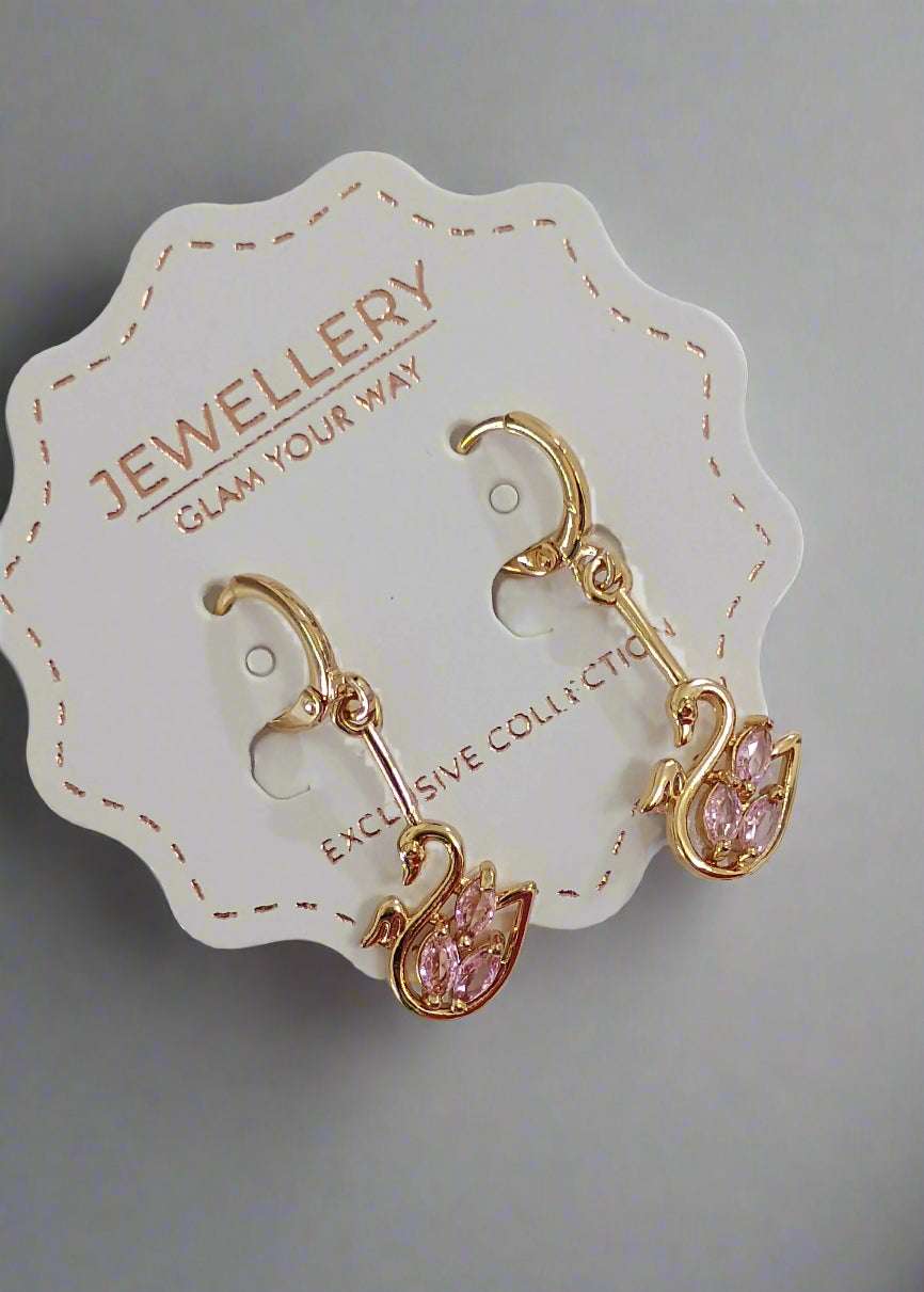 Antitarnish Rosegold Crystal Swan Dangler Earrings 18k Gold PVD Plated - Urban Era Jewel