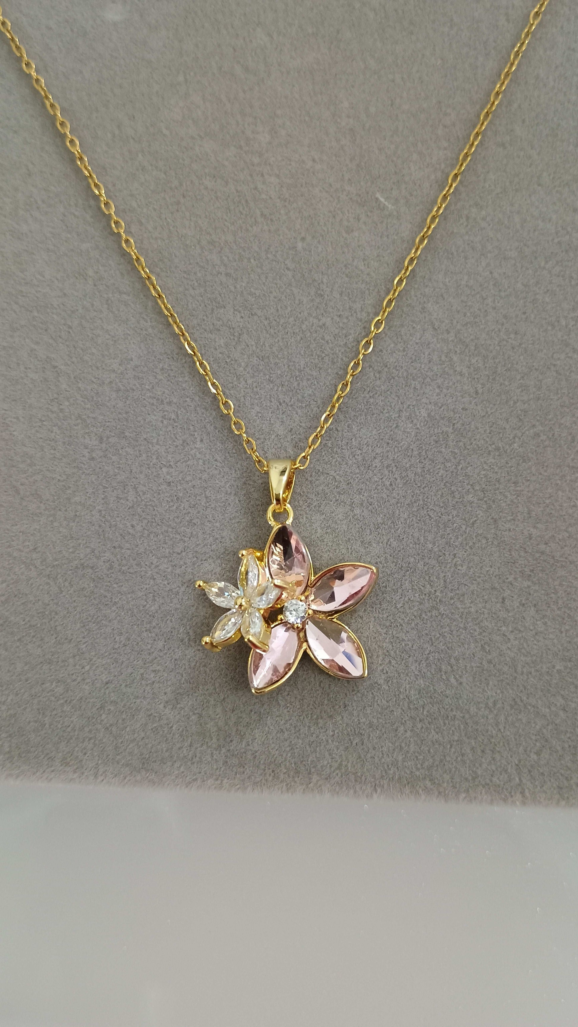 Anti Tarnish Pink Blossom Gold Necklace - Buy Online Now