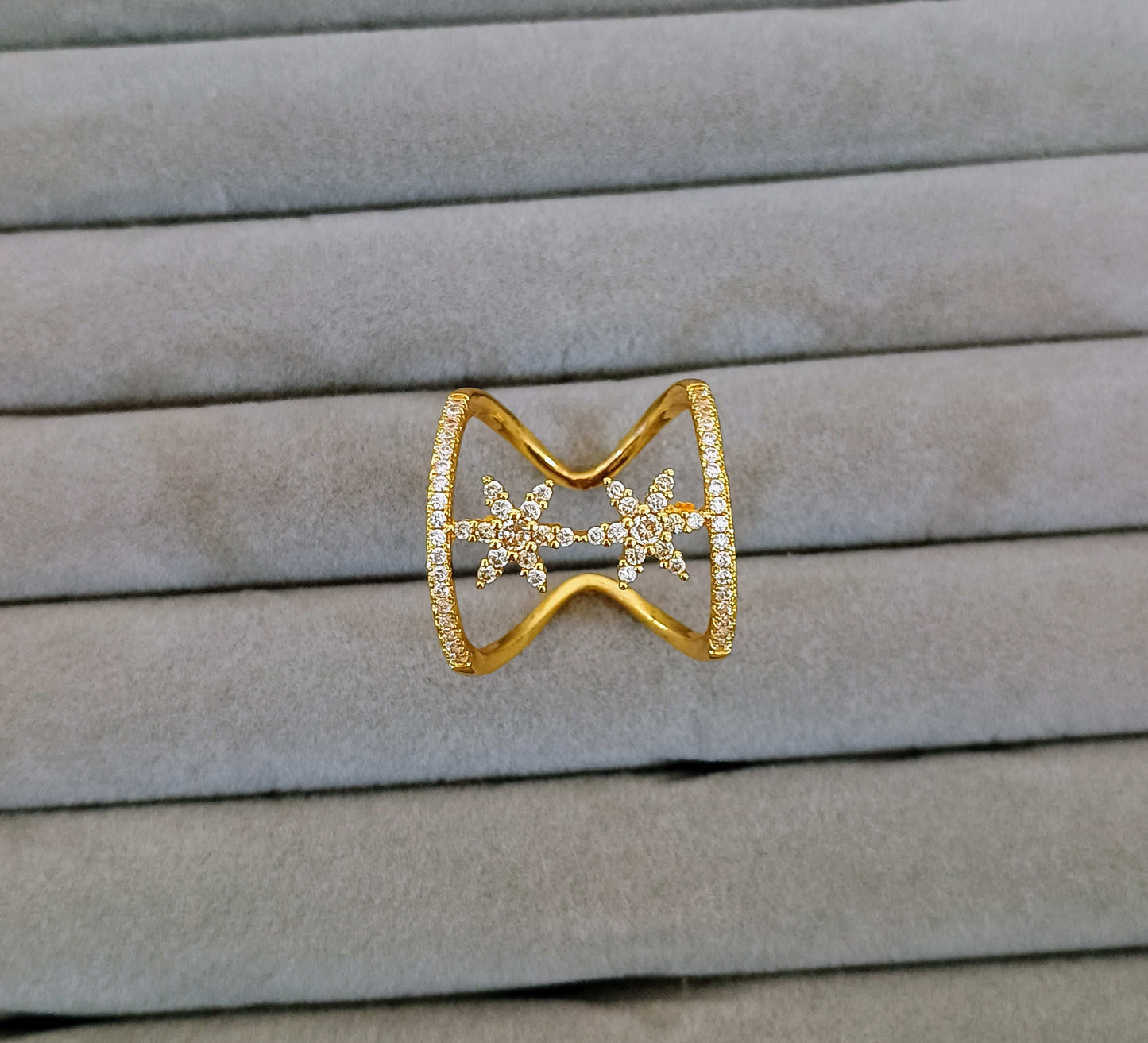 Stone Studded Cocktail Adjustable 18K Gold Plated Ring