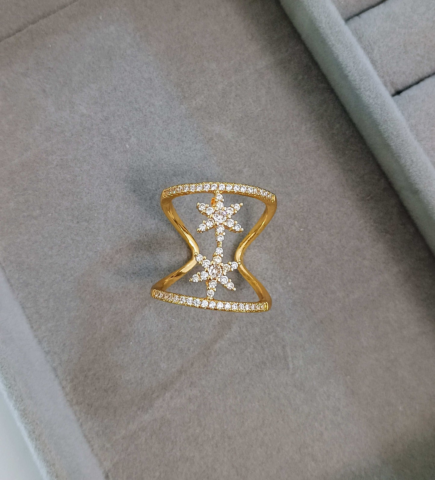 Stone Studded Cocktail Adjustable 18K Gold Plated Ring