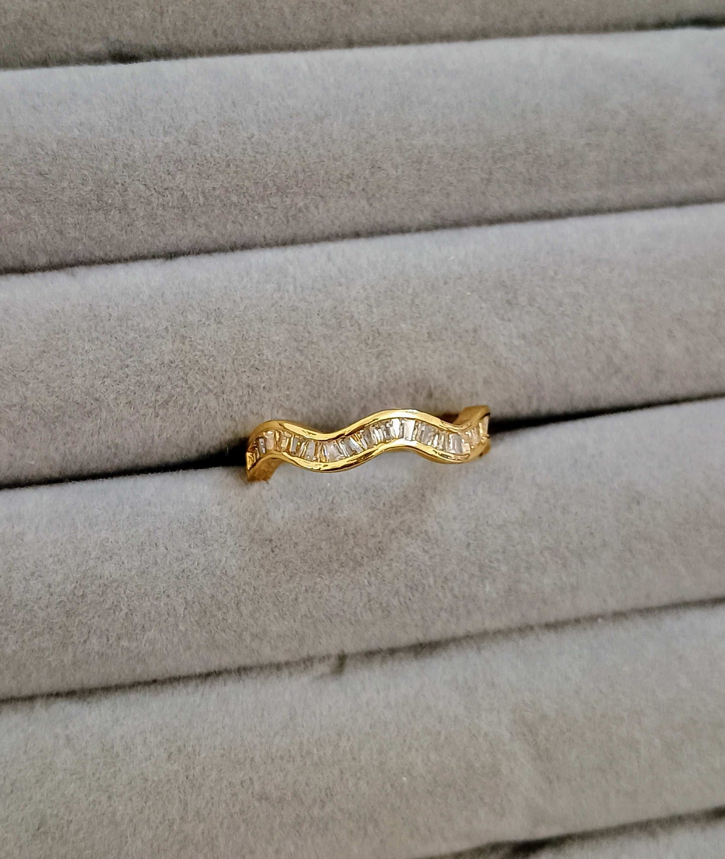 Ocean Wave Diamond Adjustable 18K Gold Plated Ring