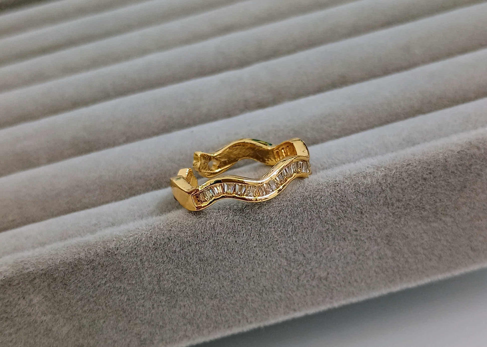 Ocean Wave Diamond Adjustable 18K Gold Plated Ring