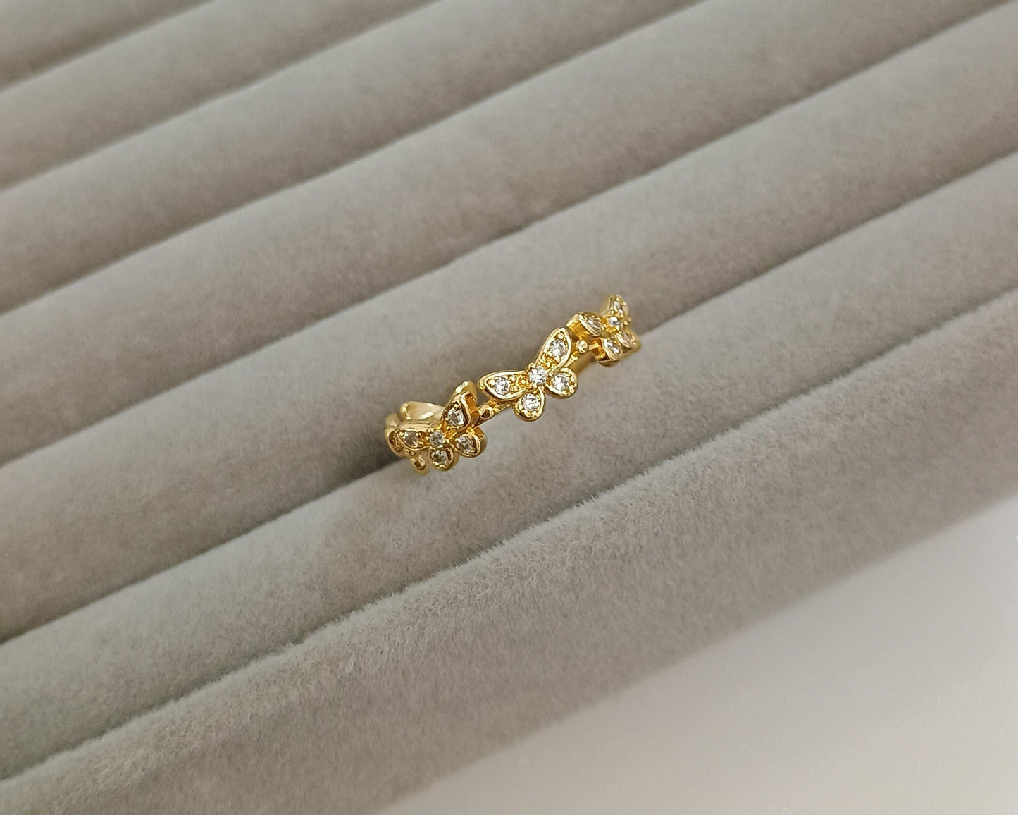 Dainty Butterfly Stone Studded Adjustable 18K Gold Plated Ring