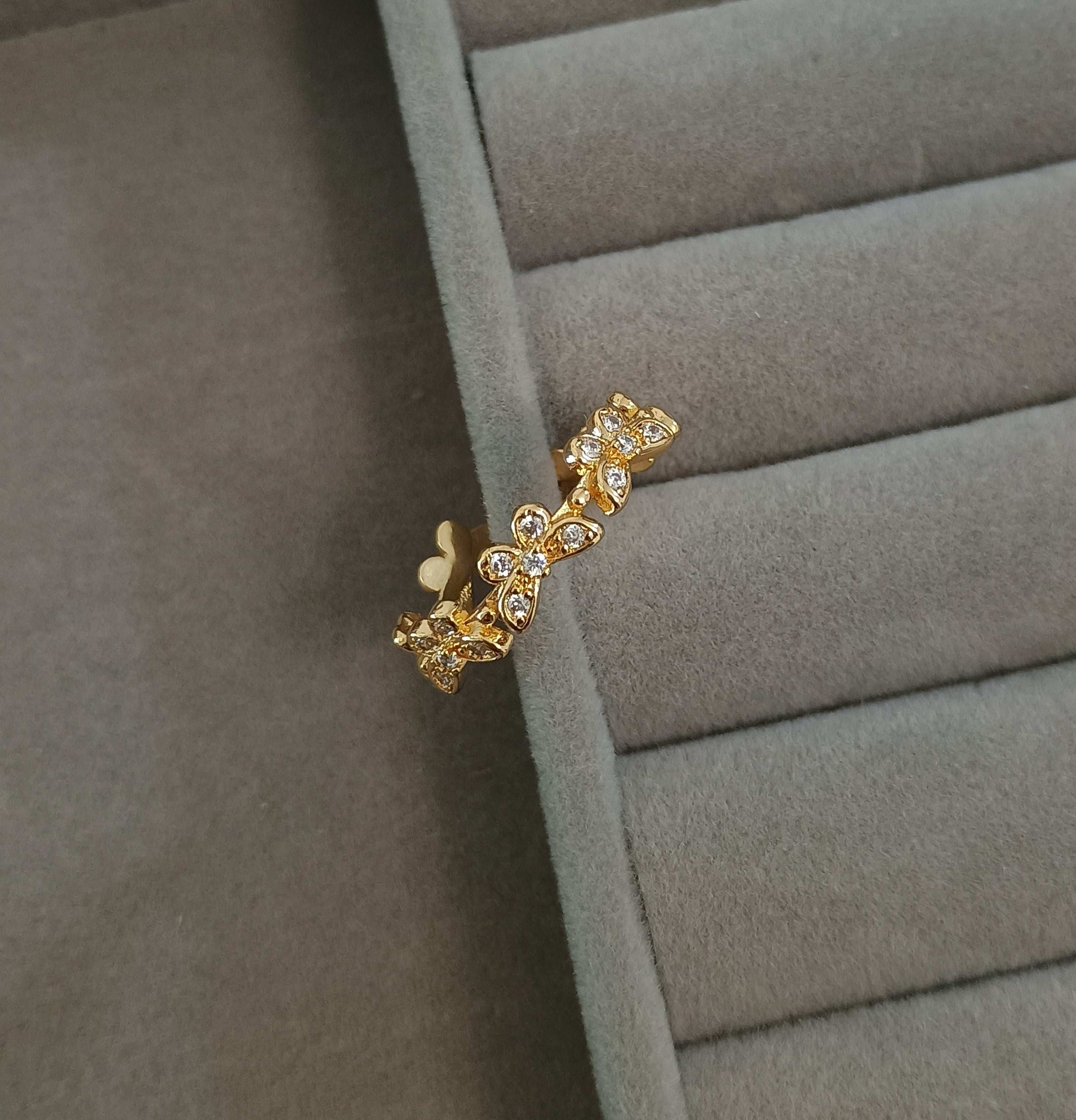 Dainty Butterfly Stone Studded Adjustable 18K Gold Plated Ring