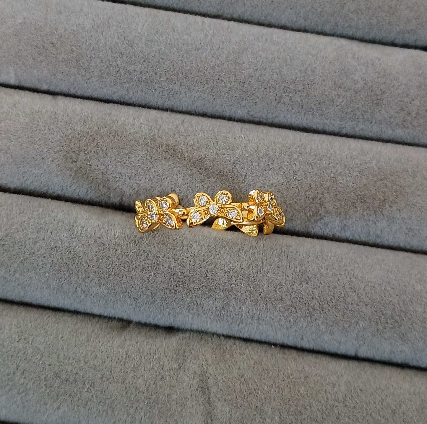 Dainty Butterfly Stone Studded Adjustable 18K Gold Plated Ring