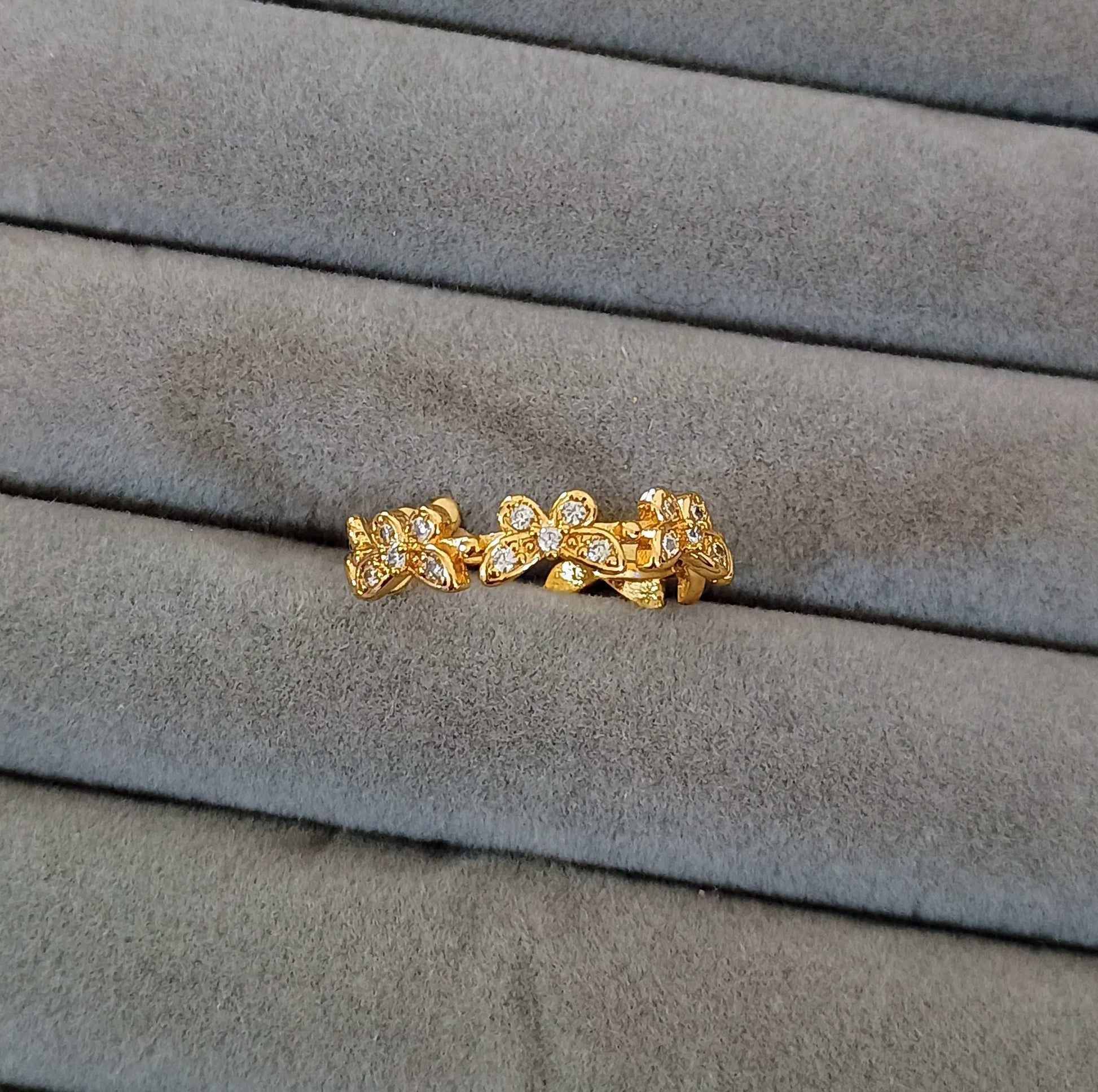 Dainty Butterfly Stone Studded Adjustable 18K Gold Plated Ring