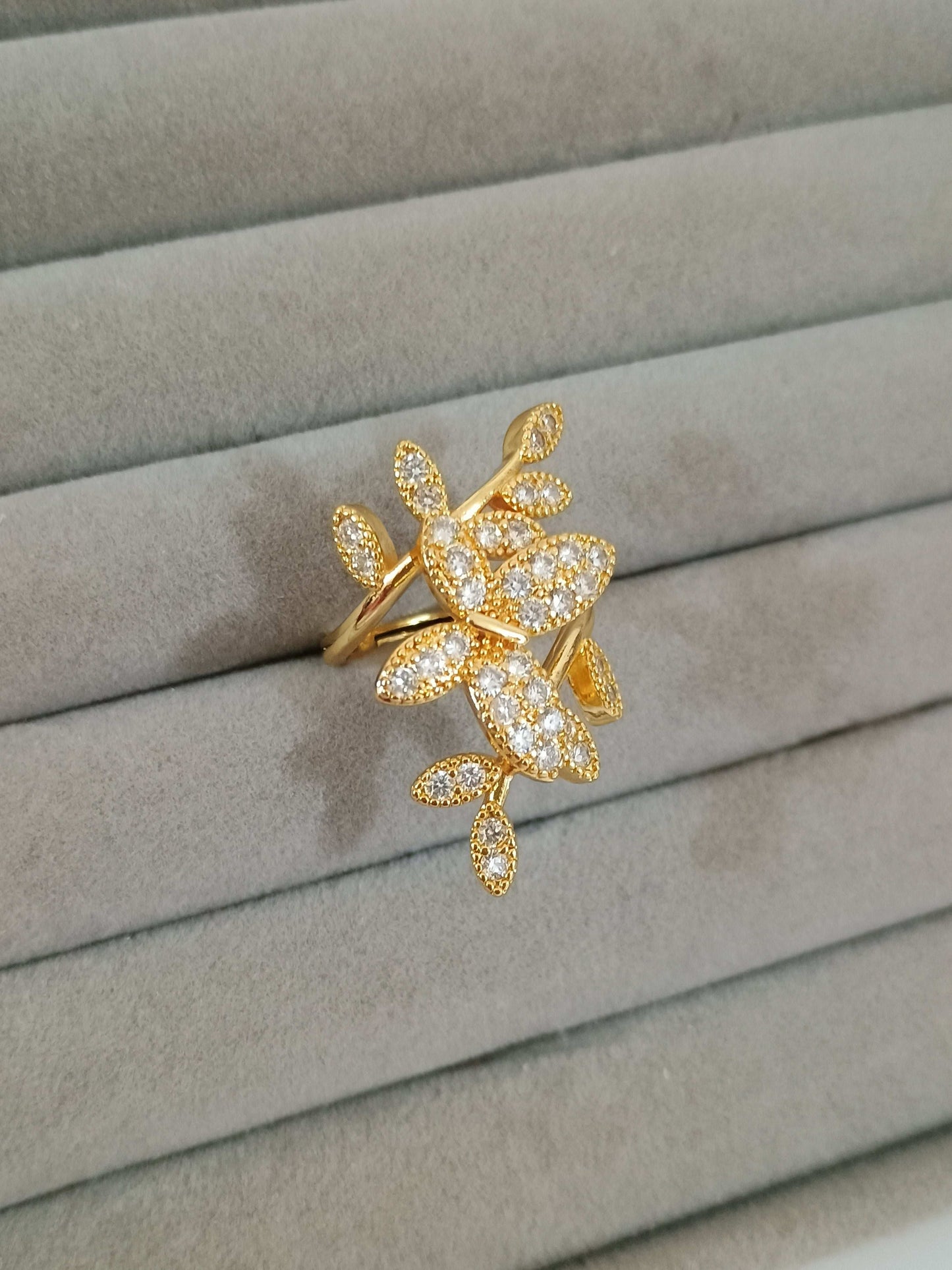 Crystal Butterfly Adjustable 18K Gold Plated Ring 
