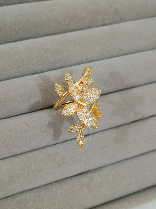 Crystal Butterfly Adjustable 18K Gold Plated Ring 