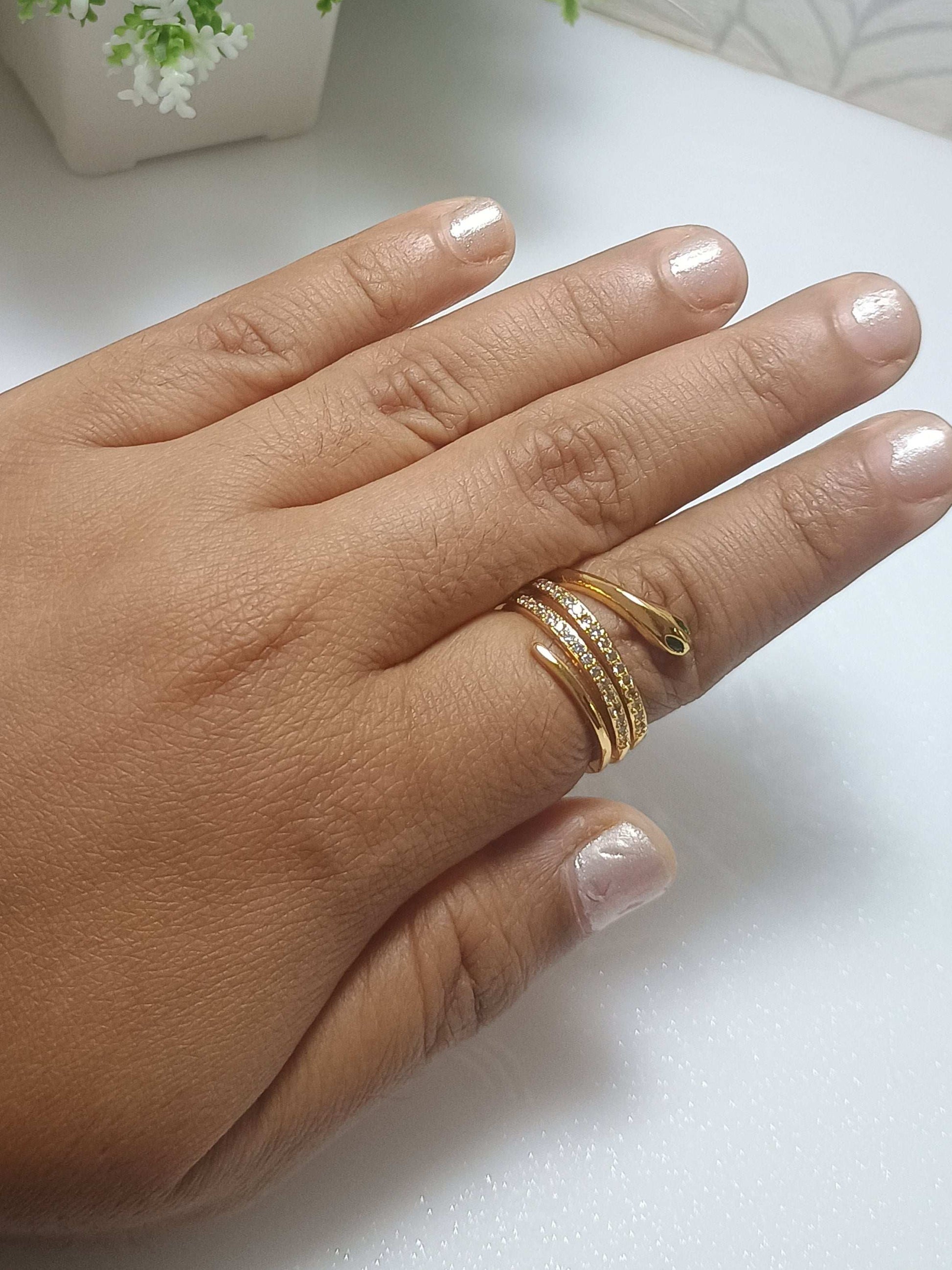 Snake Style Stone Studded 18K Gold Plated Ring