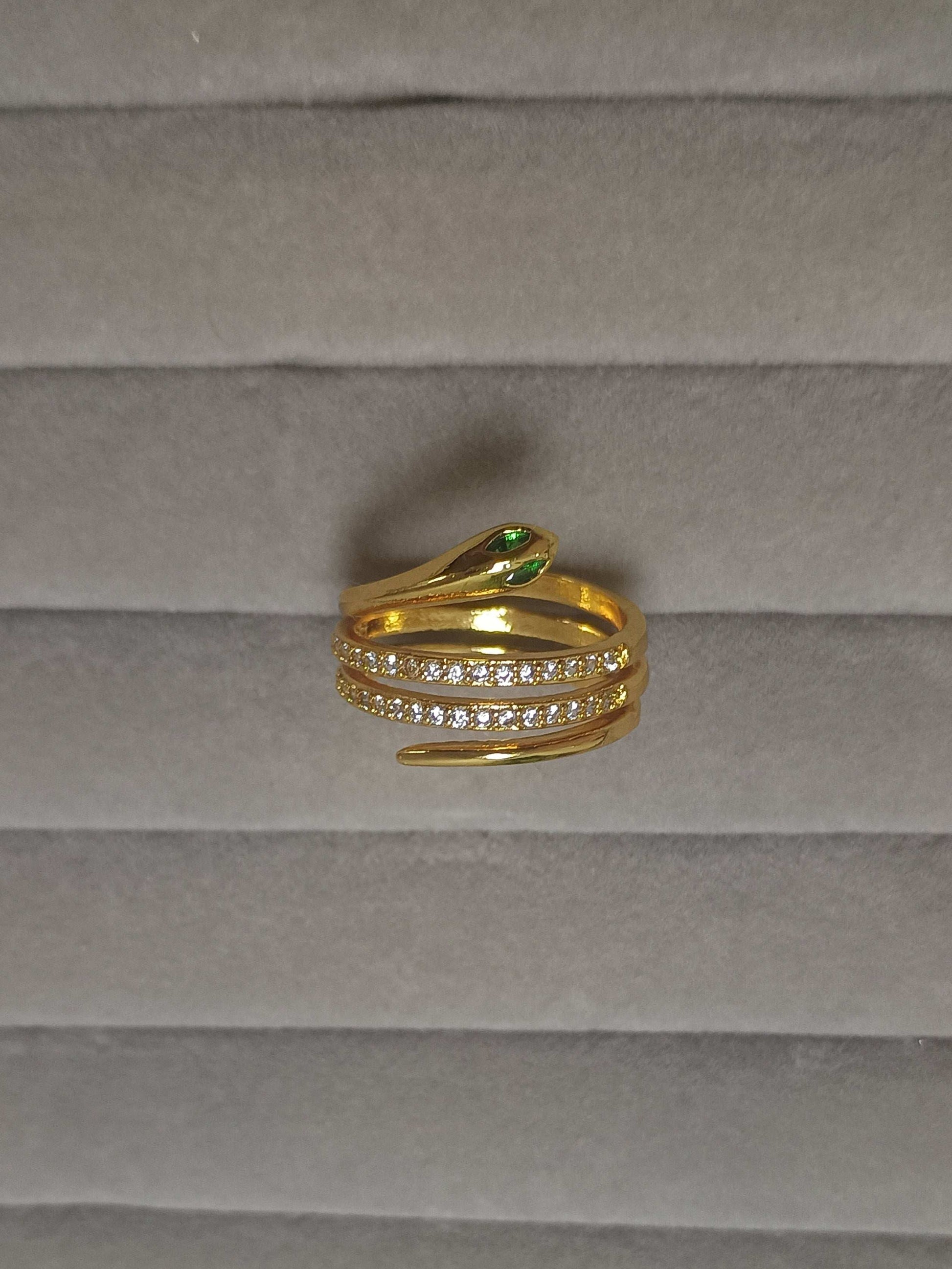 Snake Style Stone Studded 18K Gold Plated Ring