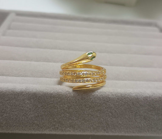 Snake Style Stone Studded 18K Gold Plated Ring
