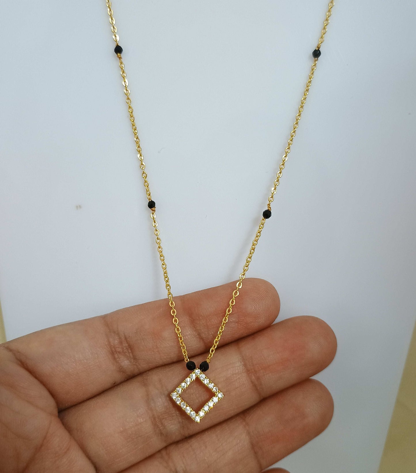 Dazzling Square Pendant Mangalsutra Chain Gold Plated