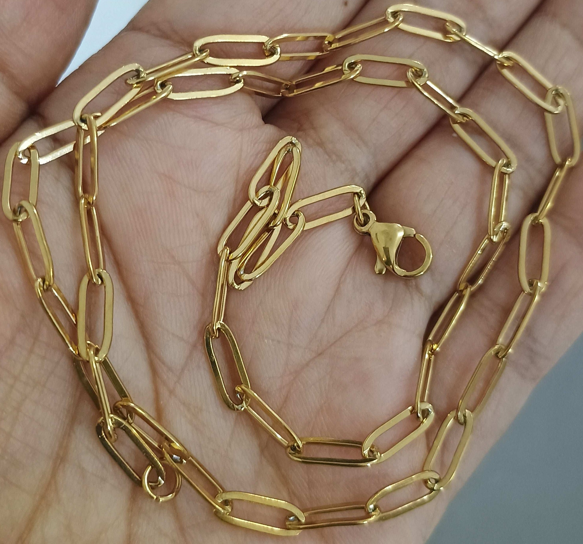 Anti Tarnish Paper Clip Chain 18K Gold Plated