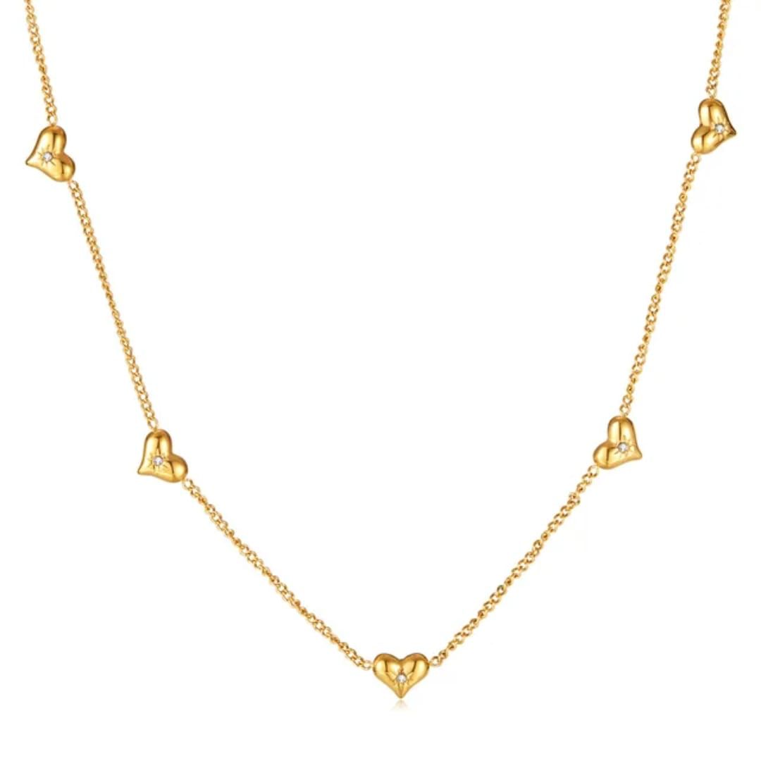 Anti Tarnish Hearts with Diamonds Necklace 18K Gold Plated
