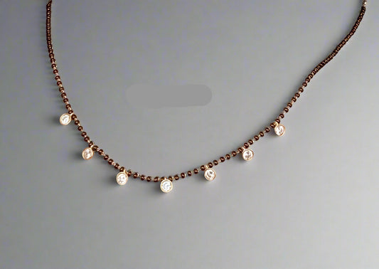 Round Diamond Drop Black Beaded Mangalsutra Chain