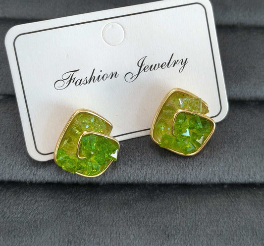 Anitarnish Spiral Shaped Green Crystals Enamel Stud Earrings