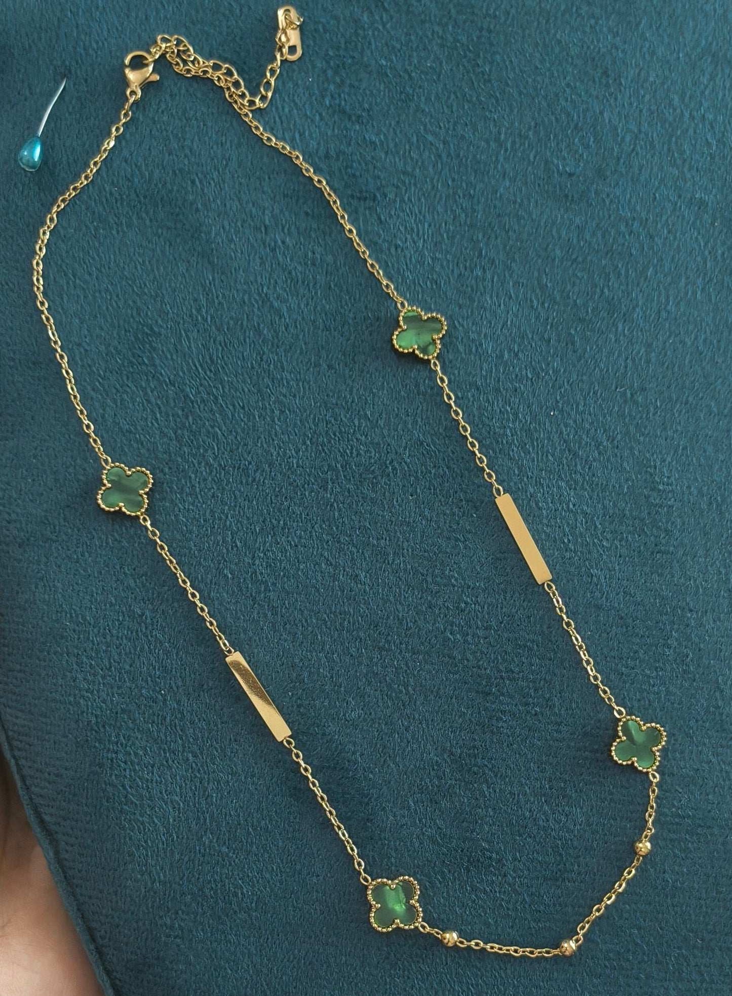 Anti Tarnish Green Clover Necklace 18K Gold Plated