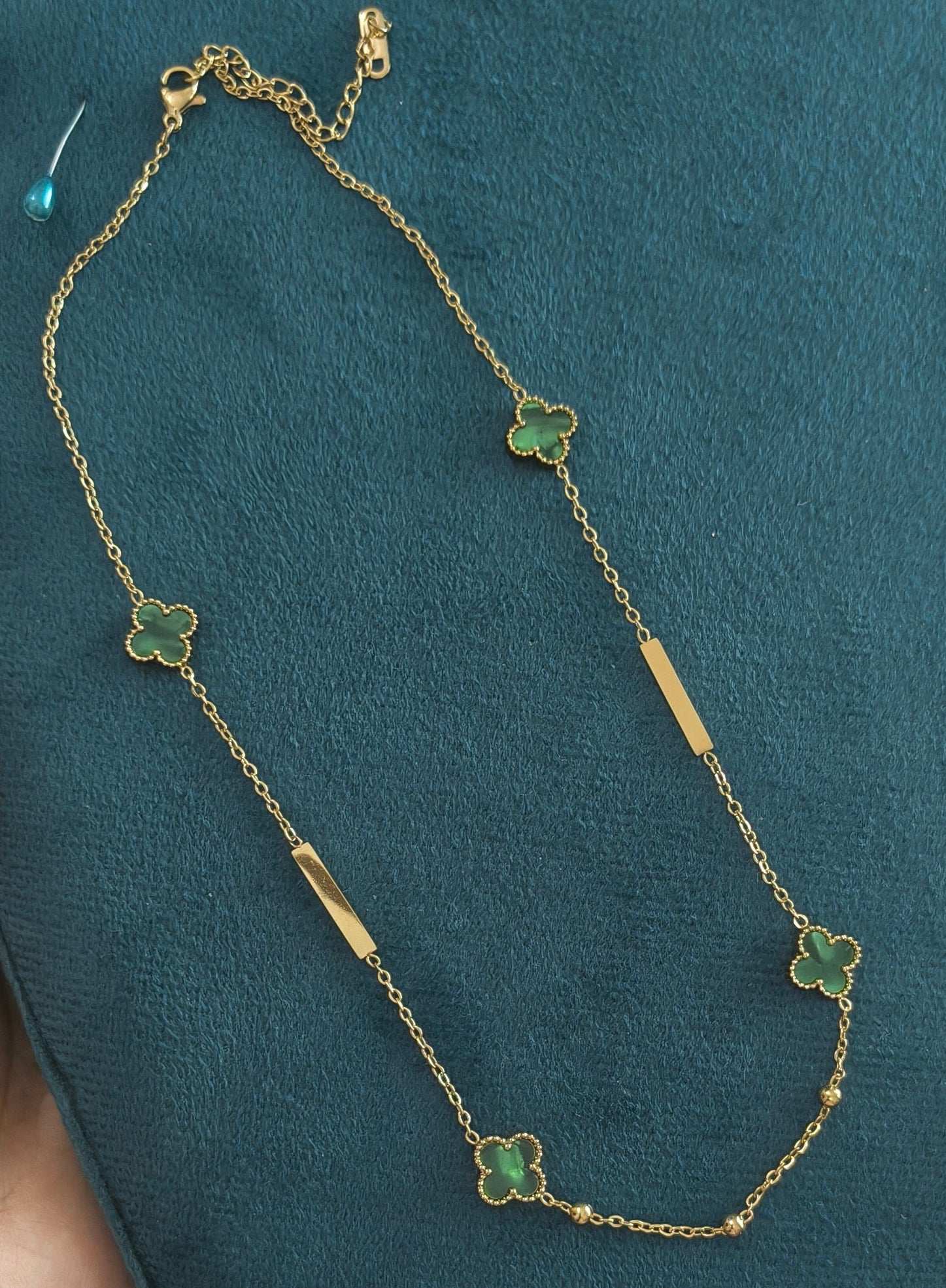 Anti Tarnish Green Clover Necklace 18K Gold Plated