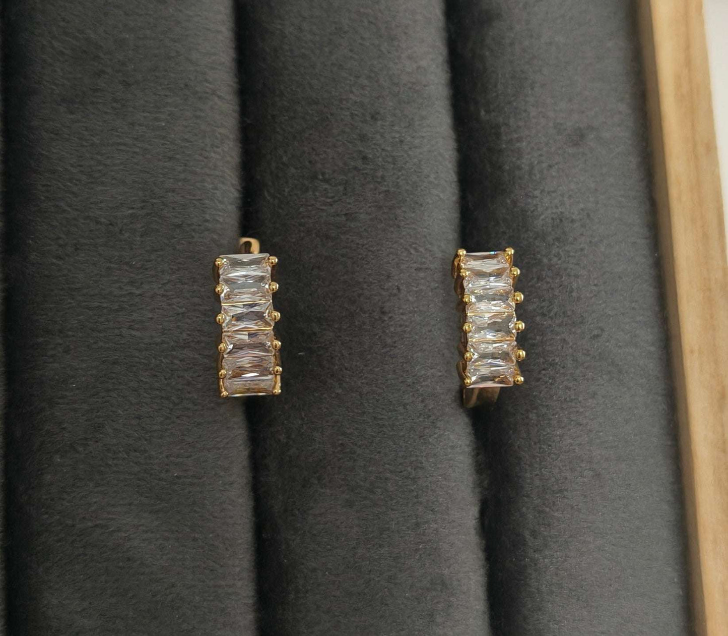 Dainty Stone Studded Bali Earrings 18K Gold Plated