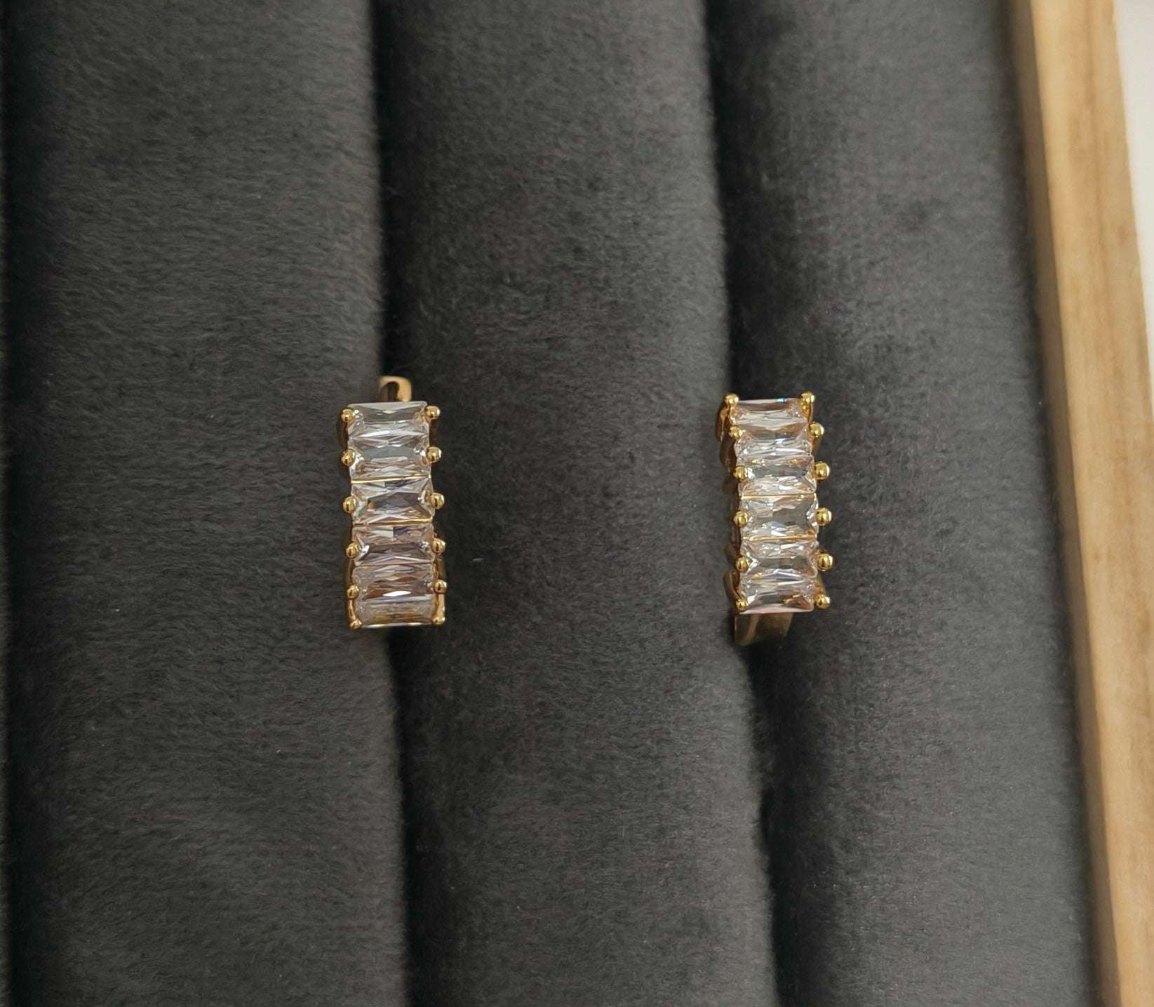 Dainty Stone Studded Bali Earrings 18K Gold Plated