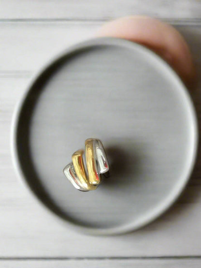 Anti tarnish Chunky Geometric Gold & Silver toned Adjustable Finger Ring 18k Gold PVD plated
