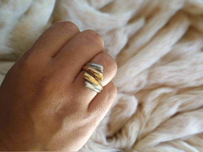 Anti tarnish Chunky Geometric Gold & Silver toned Adjustable Finger Ring 18k Gold PVD plated