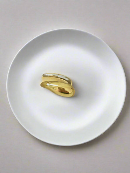 Anti tarnish Chunky Waterdrop Gold and Silver toned Adjustable Finger Ring 18k Gold PVD plated - Urban Era Jewel