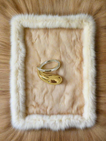 Anti tarnish Chunky Waterdrop Gold and Silver toned Adjustable Finger Ring 18k Gold PVD plated - Urban Era Jewel