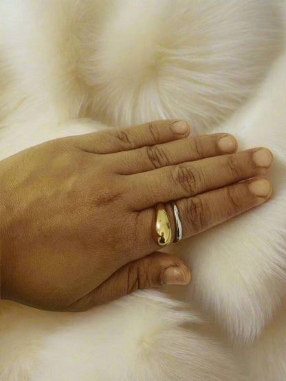 Anti tarnish Chunky Waterdrop Gold and Silver toned Adjustable Finger Ring 18k Gold PVD plated - Urban Era Jewel
