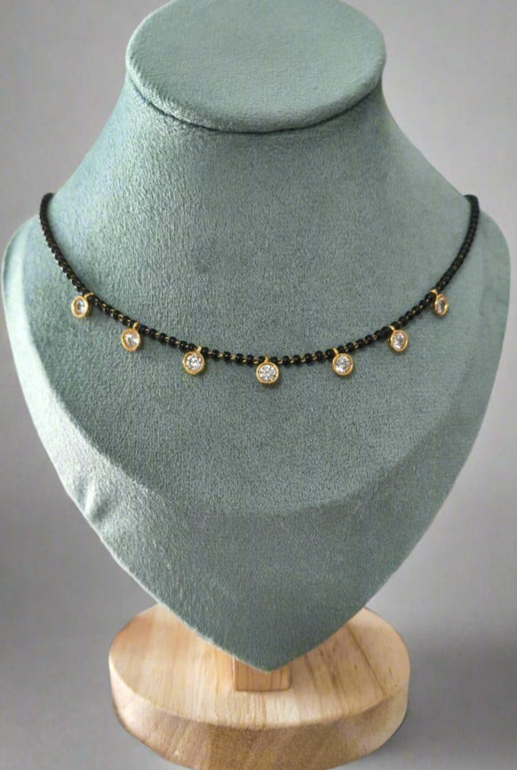Round Diamond Drop Black Beaded Mangalsutra Chain