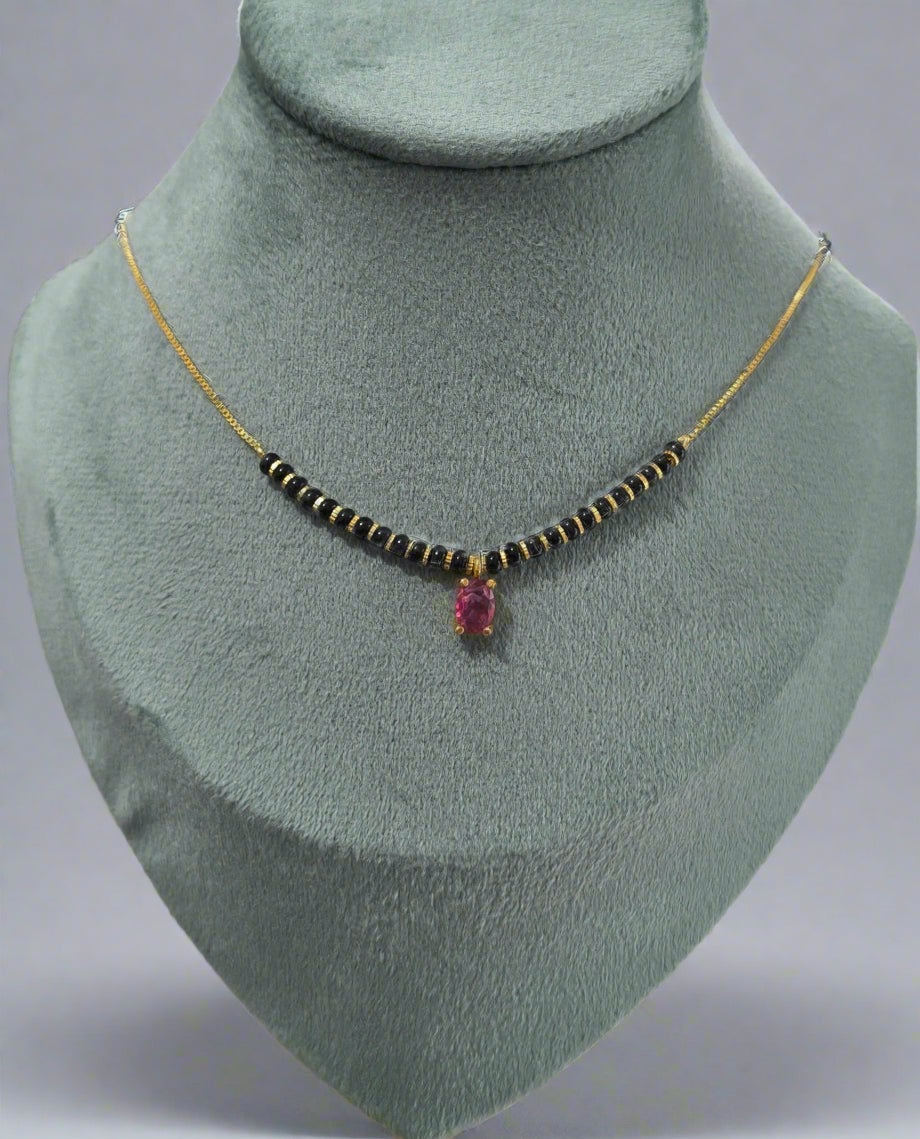 Trendy Mangalsutra Chain With Pink Stone Gold Plated
