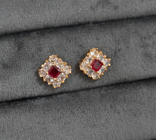 Sparkling Square Red Stud Earrings