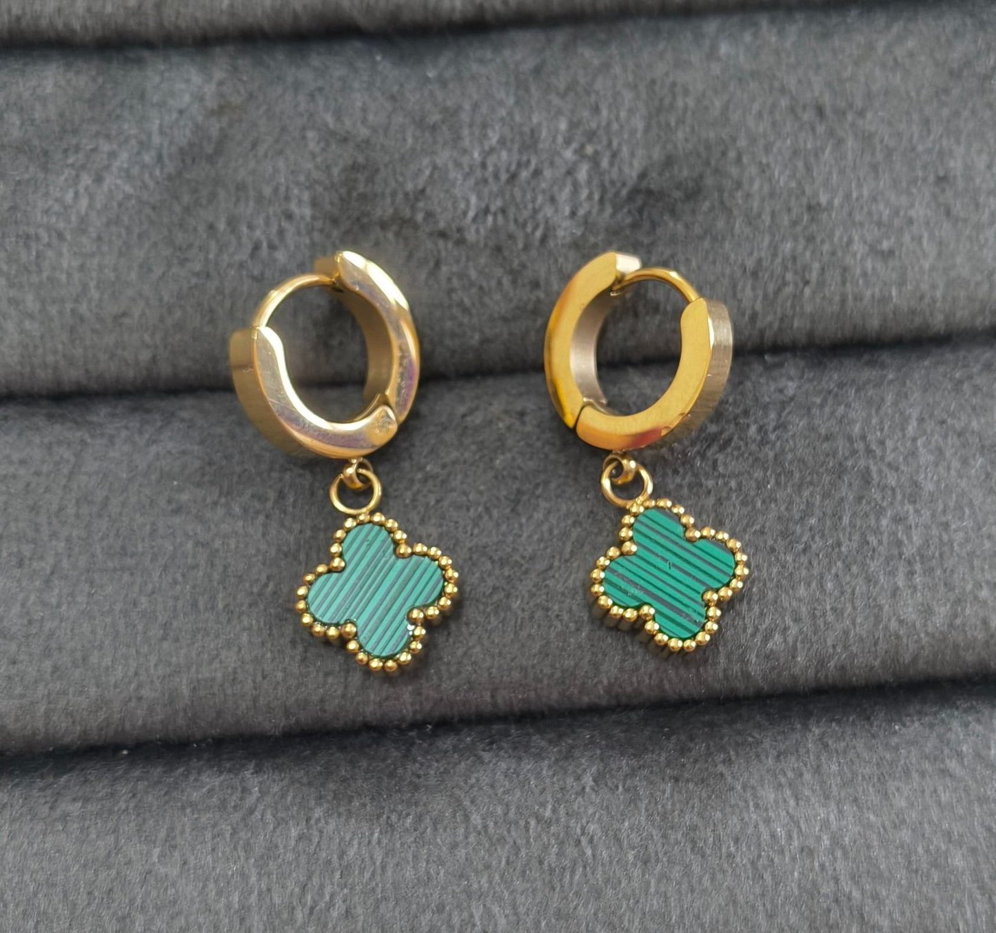 Anti Tarnish Earrings Fancy Clover Dangler 18K Gold Plated