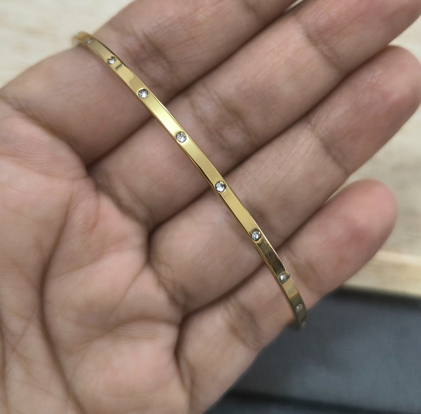 Anti Tarnish Bangle Diamond Studded Thin 18K Gold Plated