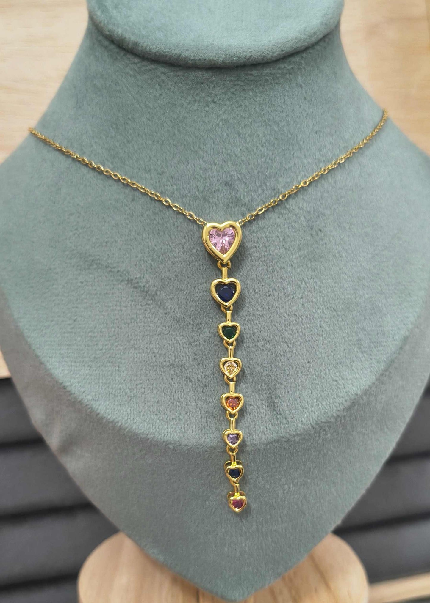 Anti Tarnish Necklace Hearts Drop Pendant 18K Gold Plated