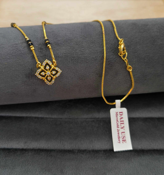 Daily Wear Mangalsutra Black Beaded AD Flower Pendant