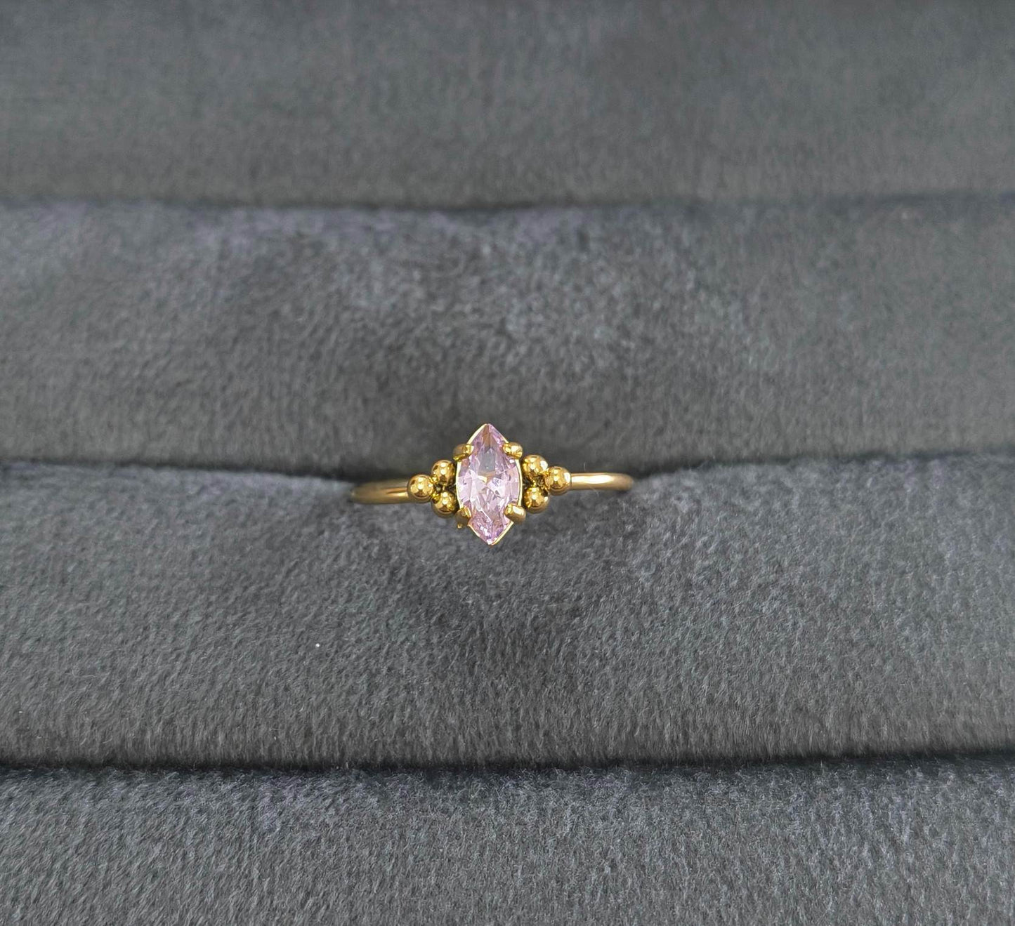 Anti Tarnish Ring Vintage Pink Gem 18K Gold Plated