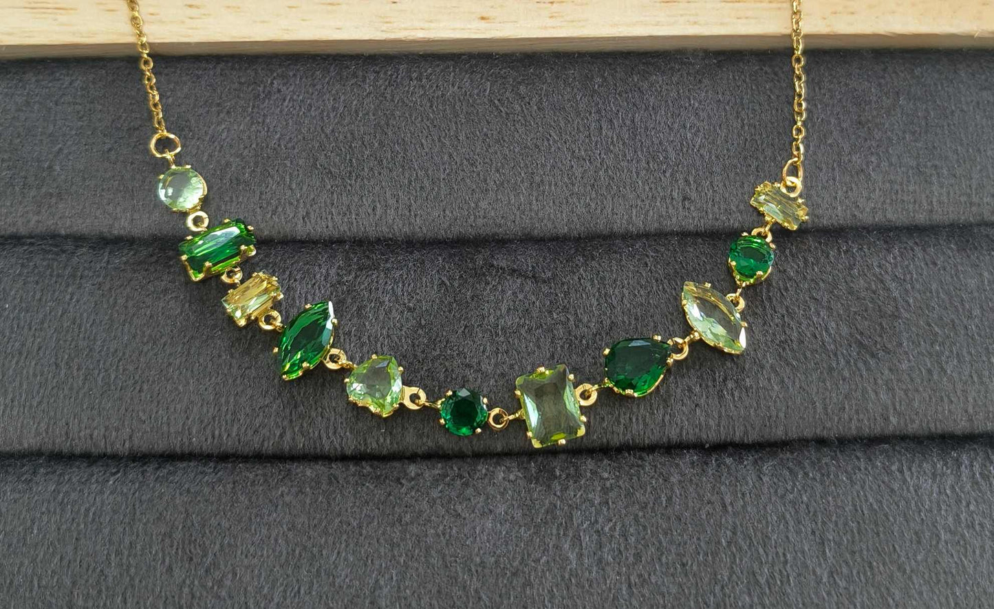 Anti Tarnish Necklace Emerald Stones Chain 18K Gold Plated