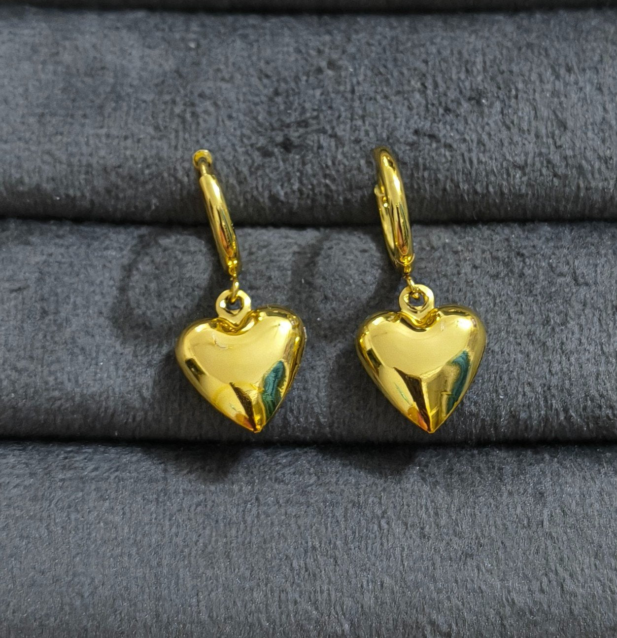 Anti Tarnish Earrings Chunky Heart Hoop 18K Gold Plated