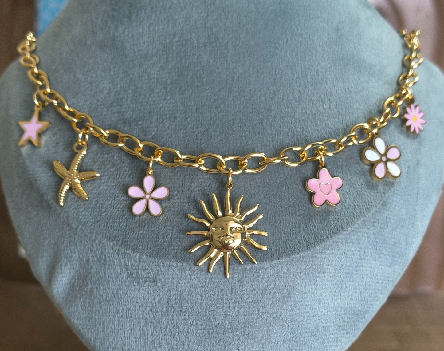Anti Tarnish Necklace Sunshine Charms 18K Gold Plated