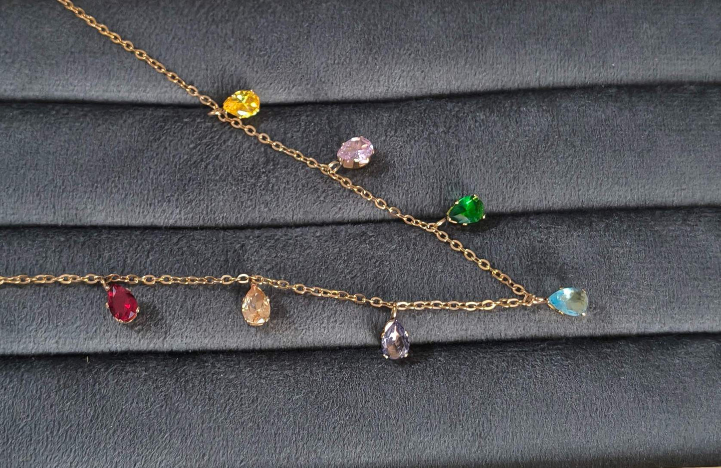 Anti Tarnish Rosegold Multicolor Diamond Drop Necklace