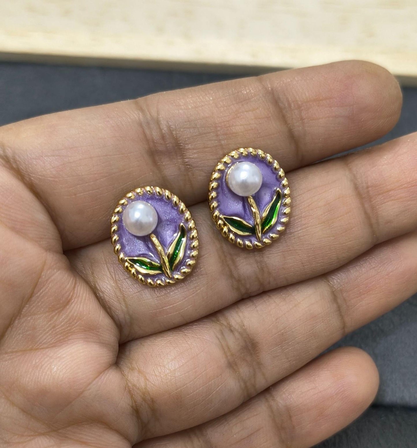 Anti Tarnish Earring Pearl Flower Studs 18K Gold Plated