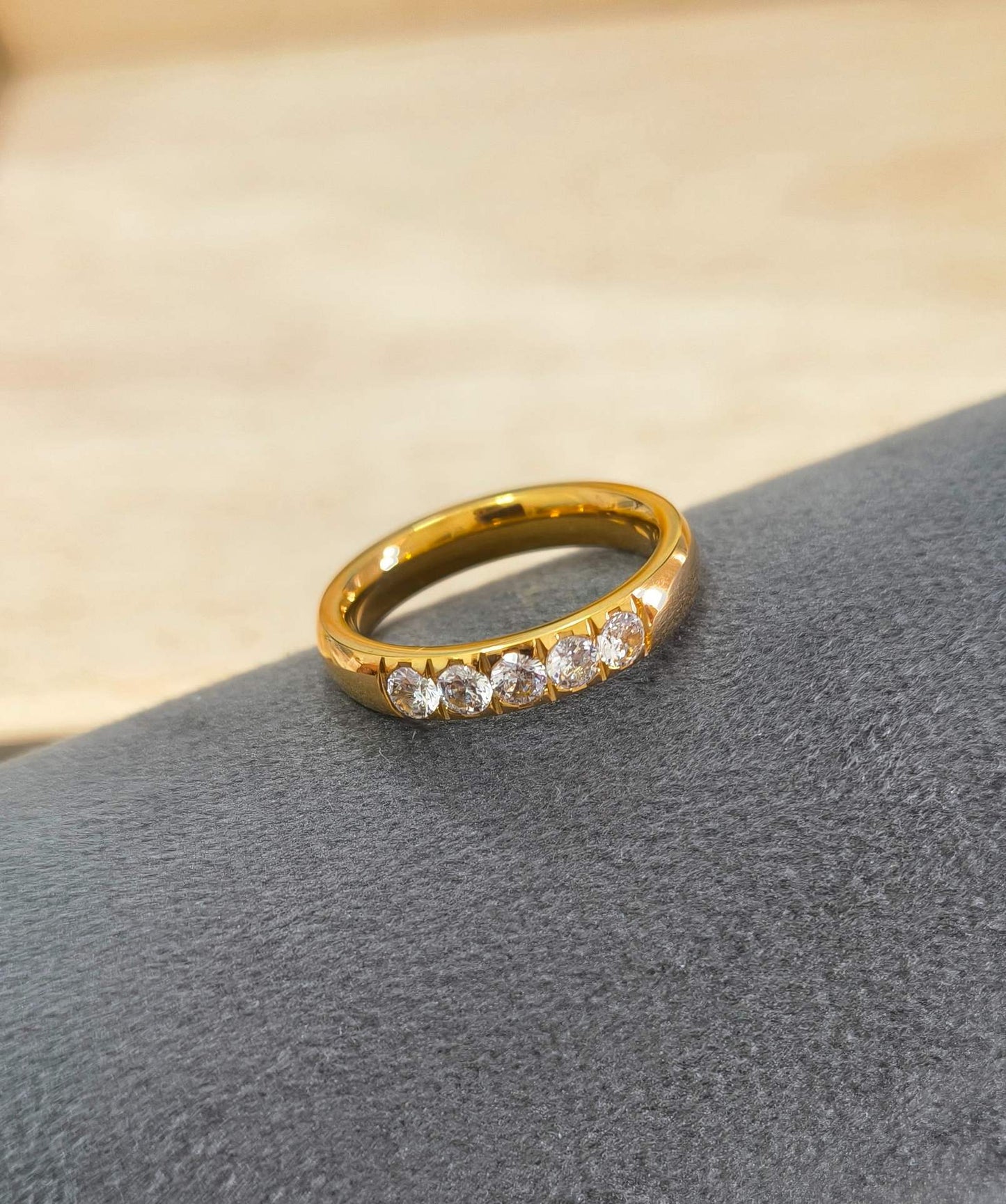 Anti Tarnish Diamond Band Ring 18K Gold Plated